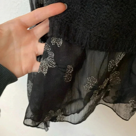 Anthropologie XXS Embroidered Sheer Layered Knit Vest in Black - Picture 8 of 10